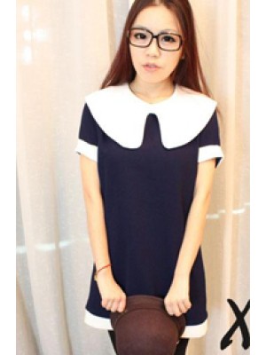 TB9055*Vintage Two-Toned Dress (Navy)